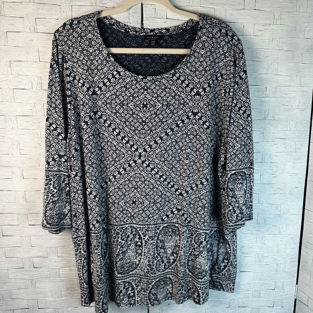 Lucky‎ Brand Womens Shirt Floral bohemian 3/4 Sleeve Paisley Plus size
